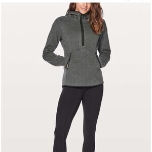 Lululemon Fleece & Thank You Pullover Heathered Black Hoodie 6 Half Zip Sporty